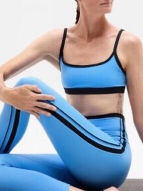 Athleta Light Blue & Black Striped High-Rise Leggings